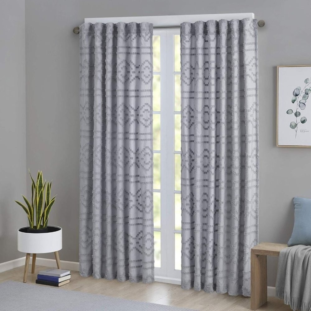 Intelligent Design Annie Seersucker Design Gray Single Curtain Panel 50" x 84"